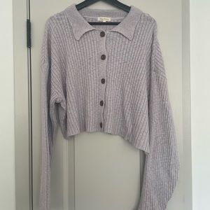 Shop Stevie Lilac Ribbed Collared Cardigan Sweater